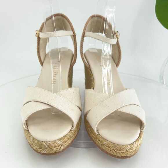 Stuart Weitzman Mirela II Women's Size 9 B Canvas Espadrille Wedge Sandals Ivory - Picture 3 of 15